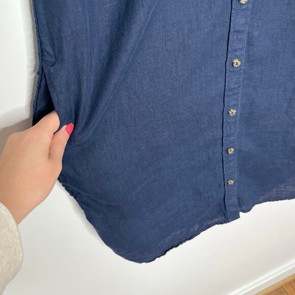 J. Crew Baird Mcnutt Irish Linen Shirt Dress Women Small Navy Pockets Minimalist - Picture 11 of 13